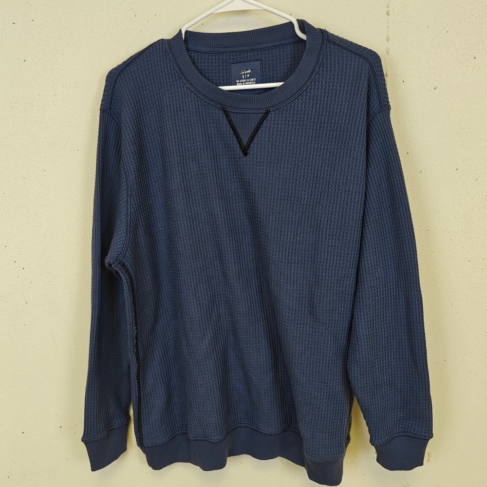 Aerie Waffle Knit Crewneck Pullover Sweater Women's Small Slate Oversized Chunky - Picture 7 of 7
